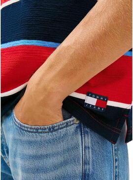 Polo Tommy Jeans Stripes Rugby listras vermelhas para homens