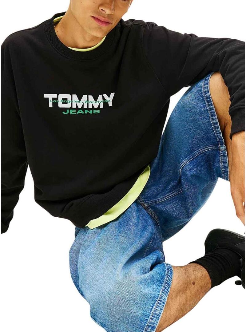 Moletom Tommy Jeans Essential DNA preto para homem.
