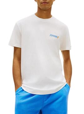 Camiseta Tommy Jeans Vintage logo traseiro bege para hombre