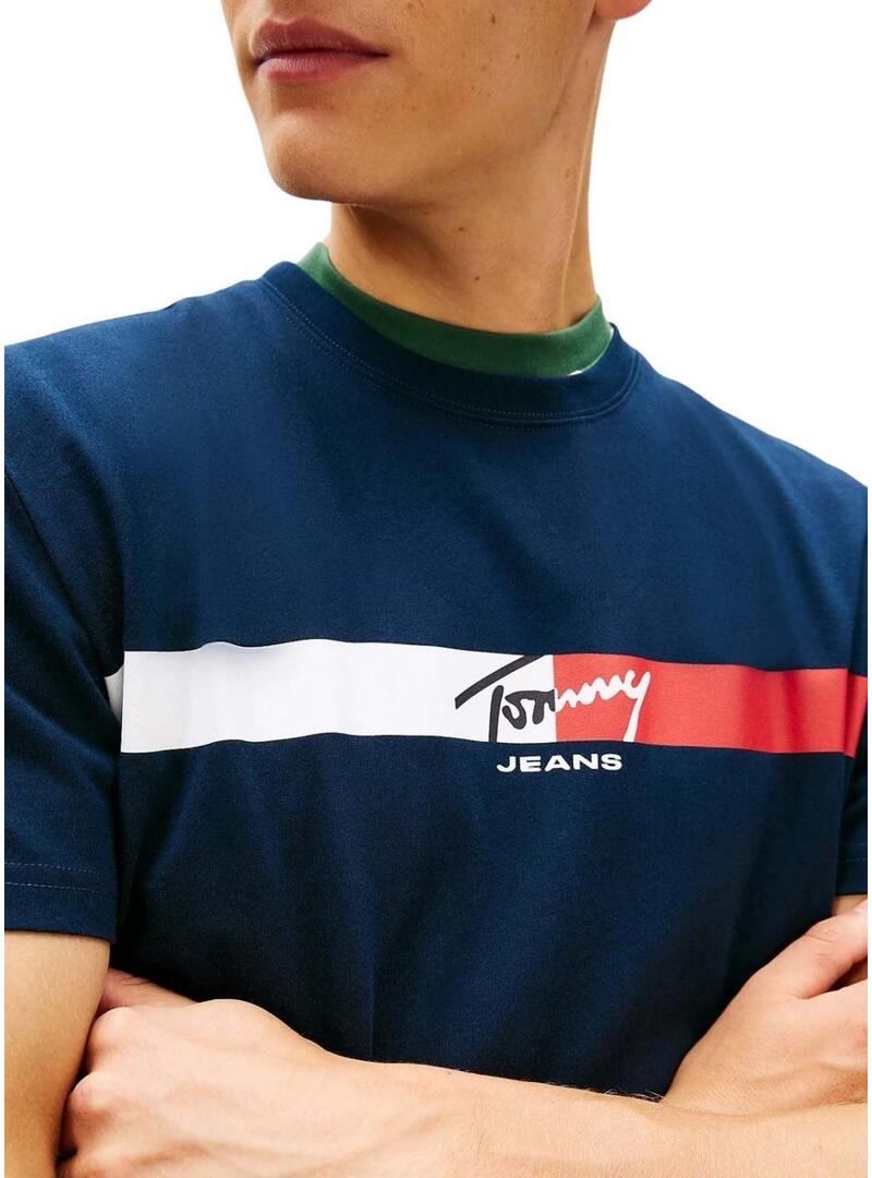 Camiseta Tommy Jeans Signature Stripe azul marinho para homens