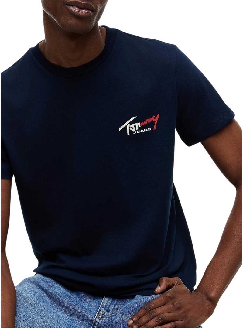 Camiseta Tommy Jeans Sign Chest Slim marinho para homem.