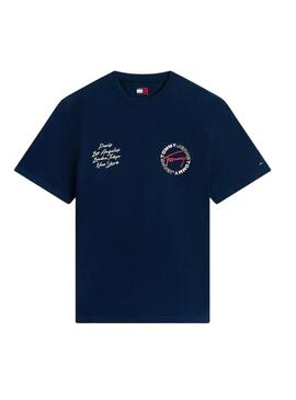 Camiseta Tommy Jeans Circle Relaxed azul marino para homem.