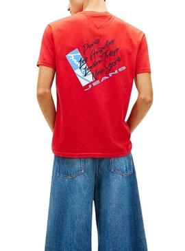Camiseta Tommy Jeans Shift vermelha para homem.