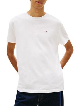 Camiseta Tommy Jeans Sflag branca para homem.