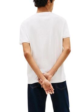 Camiseta Tommy Jeans Sflag branca para homem.