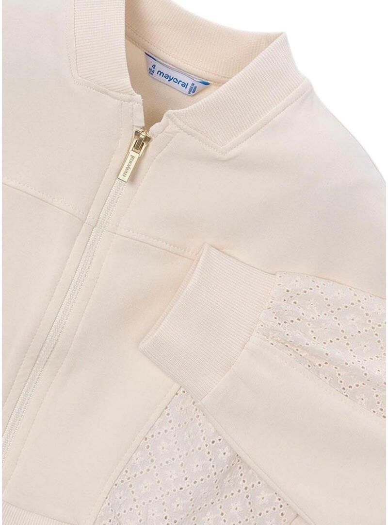 Moletom Mayoral com zíper bege para menina.