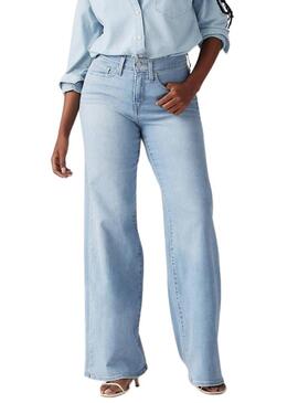 Calça jeans Levis 318 Shaping Wide Leg azul para mulher.