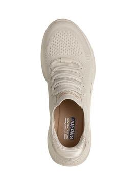 Sapatilhas Skechers BOBS Squad 4 bege para mulher.