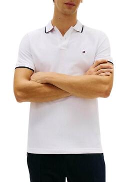 Camisa polo Tommy Hilfiger Piqué branca com listras em contraste para homem.