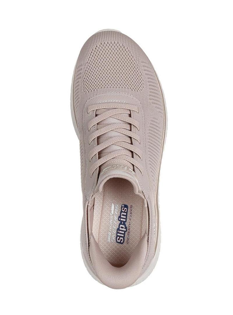 Sapatilhas Skechers BOBS Squad bege para mulher.
