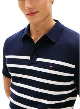 Camisa polo Tommy Hilfiger Essential listrada marinha para homem.