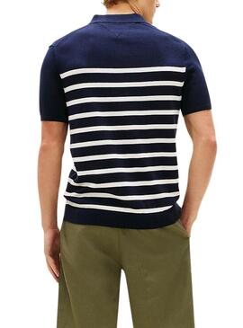 Camisa polo Tommy Hilfiger Essential listrada marinha para homem.