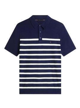 Camisa polo Tommy Hilfiger Essential listrada marinha para homem.