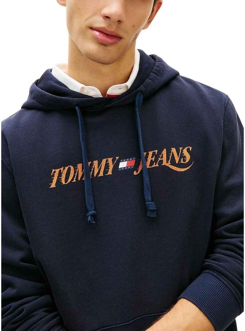 Moletom com capuz Tommy Jeans Vintage azul marinho para homens.