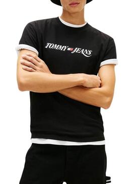 Camisa Tommy Jeans Vintage logo preta para homem.