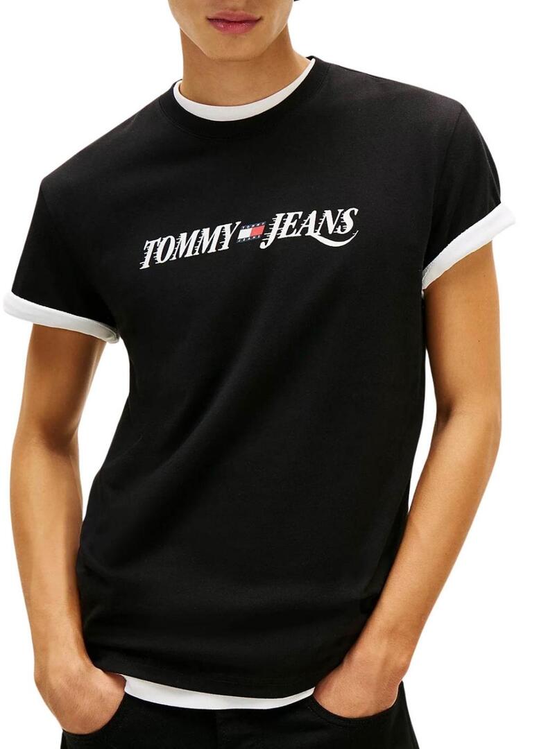 Camisa Tommy Jeans Vintage logo preta para homem.