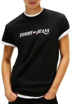Camisa Tommy Jeans Vintage logo preta para homem.