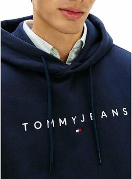 Moletom Tommy Jeans Linear Logo com capuz marinho para homem.