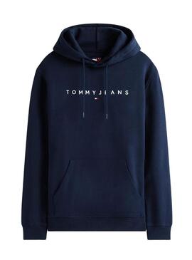 Moletom Tommy Jeans Linear Logo com capuz marinho para homem.