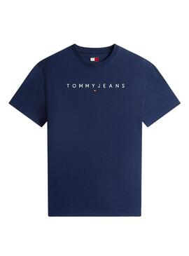 Camiseta Tommy Jeans Linear Logo azul marinho regular para homem