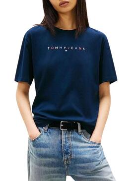 Camiseta Tommy Jeans Color Linear marinho para mulher.