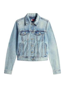 Jaqueta jeans Tommy Jeans Classic lavagem clara para mulher.