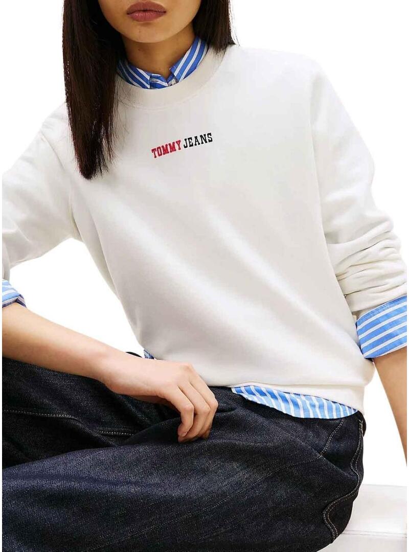 Moletom Tommy Jeans Essential logo branco para mulher.