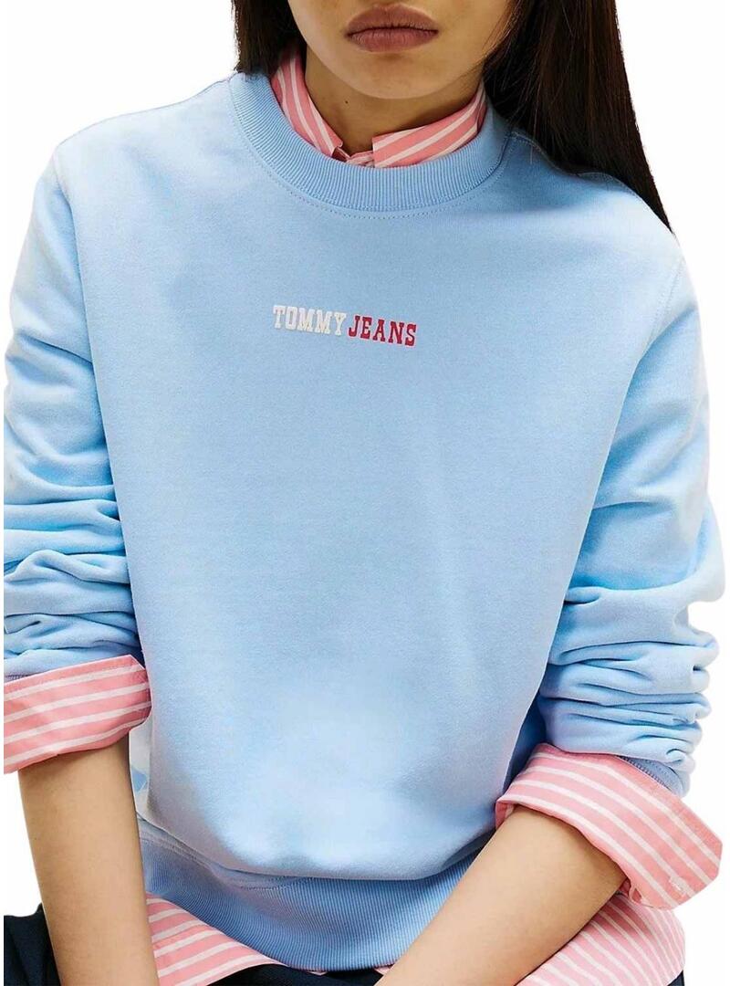 Moletom Tommy Jeans Essential logo azul para mulher.