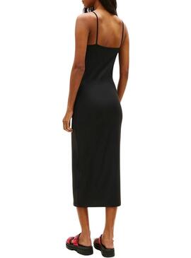 Vestido Tommy Jeans Silver Script preto midi para mulher.