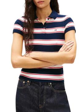 Top Tommy Jeans slim rib com estampa listrada para mulher.