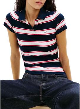 Top Tommy Jeans slim rib com estampa listrada para mulher.