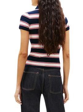 Top Tommy Jeans slim rib com estampa listrada para mulher.