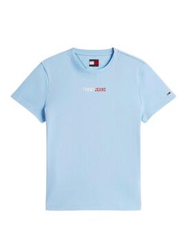 Camiseta Tommy Jeans Essential logo azul para mulher.
