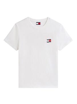 Camiseta Tommy Jeans Wavy Flag branca para mulher.