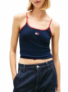 Top Tommy Jeans Slim Badge azul marinho para mulher