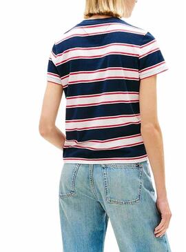 Camiseta Tommy Jeans listrada regular marinha para mulher