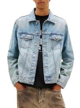 Jaqueta jeans Tommy Jeans Ryan lavagem clara para homem.