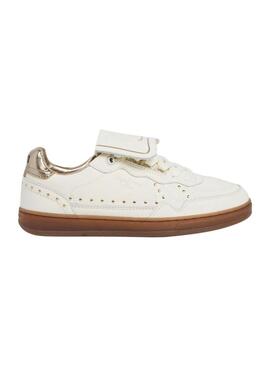 Sapatilhas Pepe Jeans Ball Studs em couro branco com tachas para mulher.