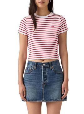 Camiseta Levis Perfect Tee listrada vermelha e branca para mulher.