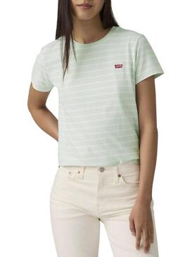 Camiseta Levis Perfect Tee listrada verde para mulher