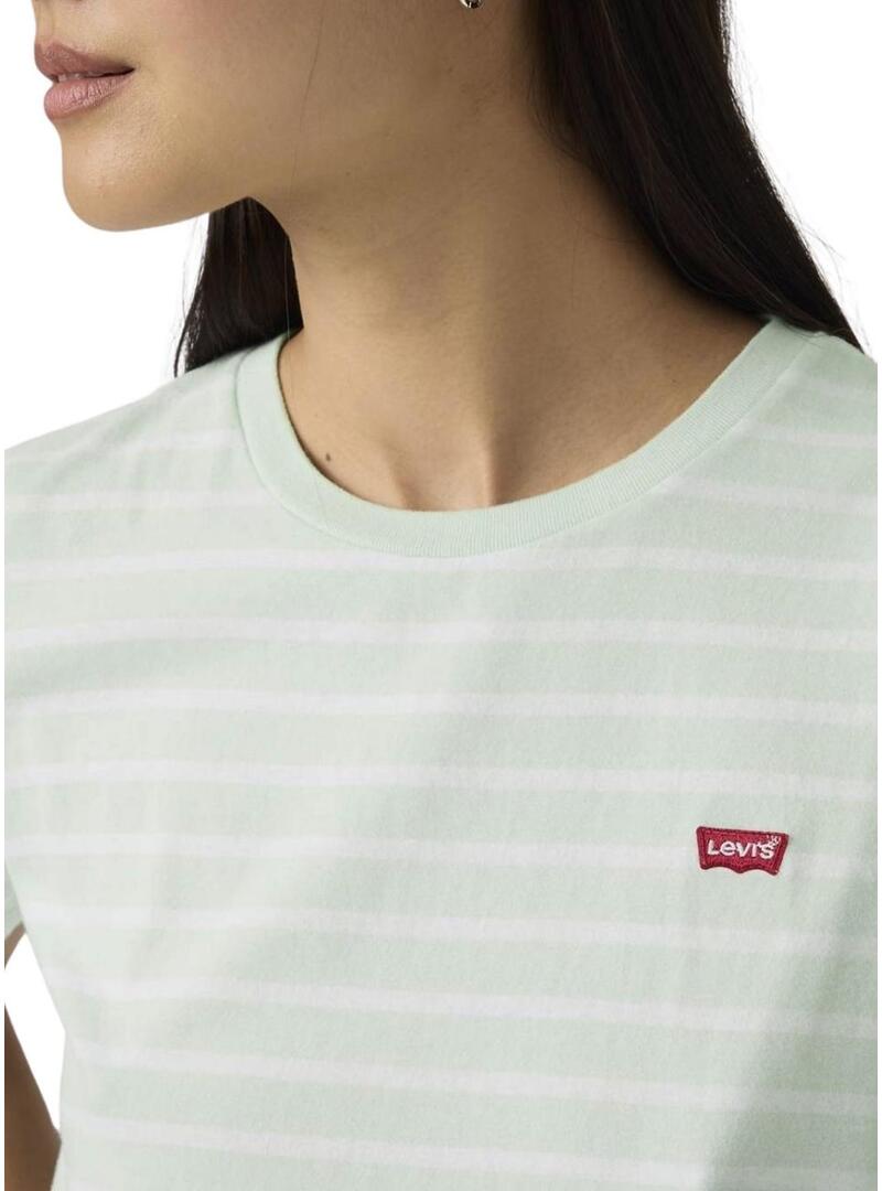 Camiseta Levis Perfect Tee listrada verde para mulher