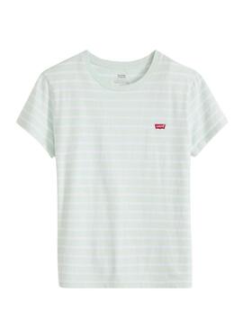 Camiseta Levis Perfect Tee listrada verde para mulher