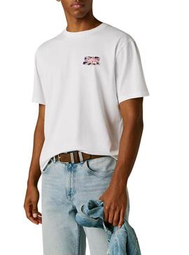 Camiseta Pepe Jeans Small Flag branca para homem.