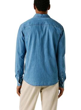 Camisa jeans Pepe Jeans Classic slim azul para homem.