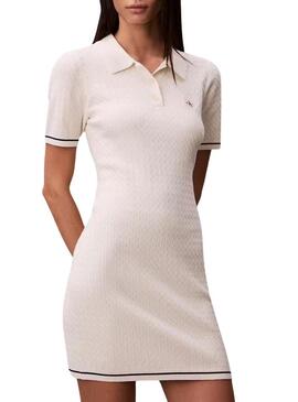 Vestido Calvin Klein Jeans Microcable branco para mulher.