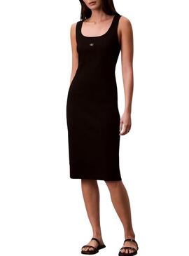 Vestido Calvin Klein Jeans Baby Rib square preto para mulher