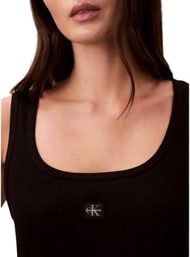 Vestido Calvin Klein Jeans Baby Rib square preto para mulher