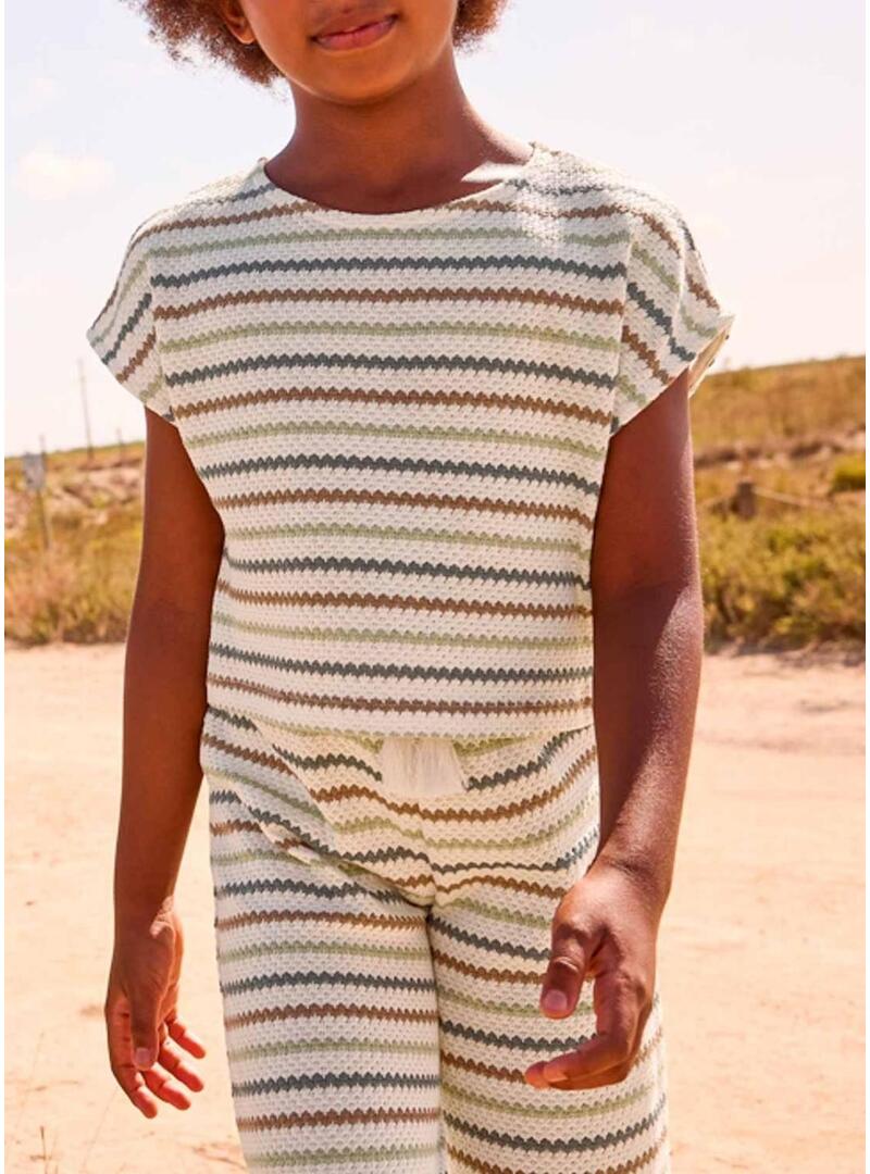 Camiseta Mayoral de malha às riscas multicoloridas para menina