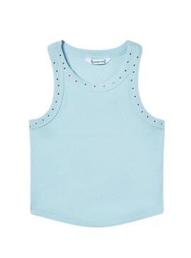Camiseta Mayoral azul com tachinhas para menina.