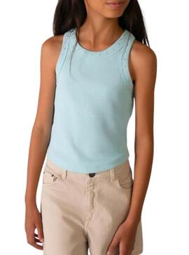 Camiseta Mayoral azul com tachinhas para menina.